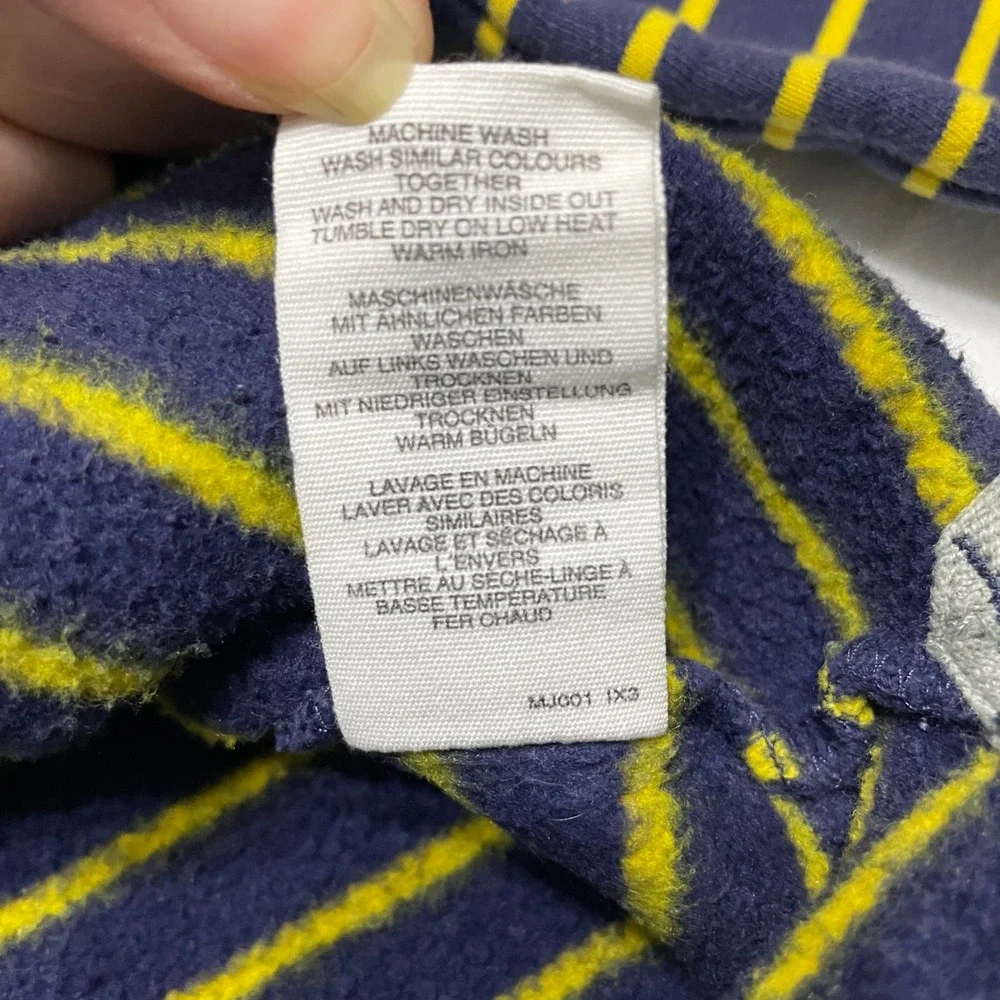 Mini Boden Boys Hoodie Sweatshirt Pullover 5-6Y Striped Fleece Lined Navy Yellow